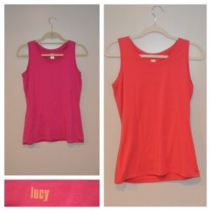 2 Lucy Workout Tank Tops Pink and Orange Medium